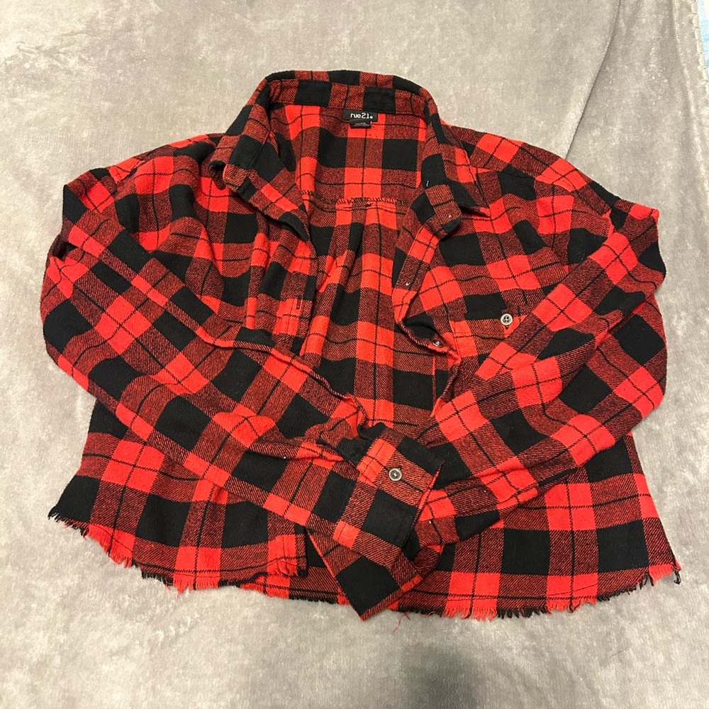 Women’s Red and Black Plaid Flannel Top